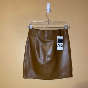 Brown Leather High Waisted Skirt